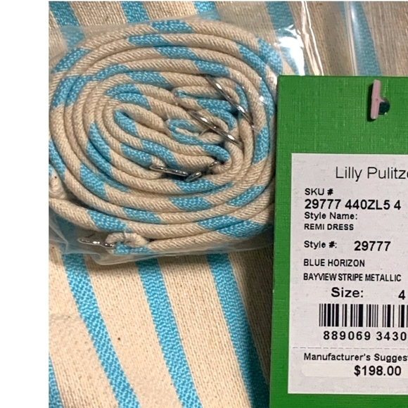 Lilly Pulitzer Dress Remi Strapless Bayview Stripe Blue Cream Metallic Size 4 - Picture 3 of 12